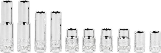 ARES 39020 ??10-Piece Multi-Type 10mm Socket Set ??Premium Chrome Vanadium Socket Set Includes Shallow and Deep Metric Sockets ??1/4-Inch and 3/8-Inch Drive Sockets with High Visibility Markings