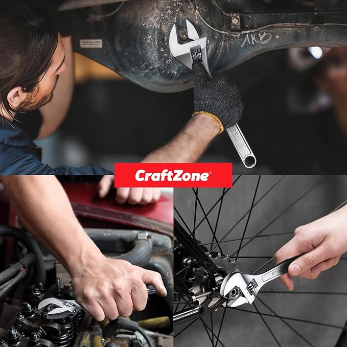 CRAFTZONE Adjustable Wrench Set, 3pc Wrench Sets with SAE and Metric Scales, Heat-Treated Carbon Steel with Chrome Plated, Wide Jaw Wrenches for Home, Plumbing, Garage (6, 8, 10 Inch)