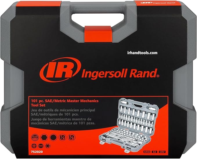 Ingersoll Rand 101 Piece SAE/Metric Master Mechanics Tool Set, Includes 1/4" & 3/8" Drive, 76 Sockets, 72-Tooth Seal-Head Ratchets, Tools & Accessories ??752020