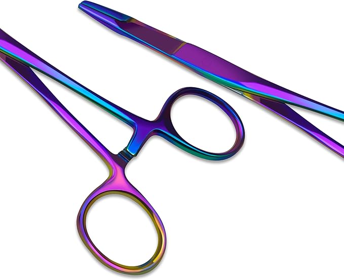 Bandage, Castroviejo, & Iris Scissors, & Kelly, & Mosquito Forceps Rainbow - Stainless Steel, DIY Crafting Scissors and Forceps Multicolors (Olsen Hegar Needle Holder, 5.5 inches)