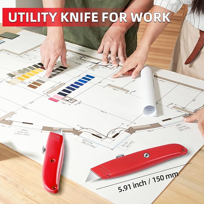 DIYSELF 30 Pack Box Cutter Heavy Duty Aluminium Shell Utility Knife | SK5 Steel Sharp Blade | Retractable Knife for Cutting Cartons Ropes and Cardboard | Home and Office Use, PVC Pipe Cutter(Red)