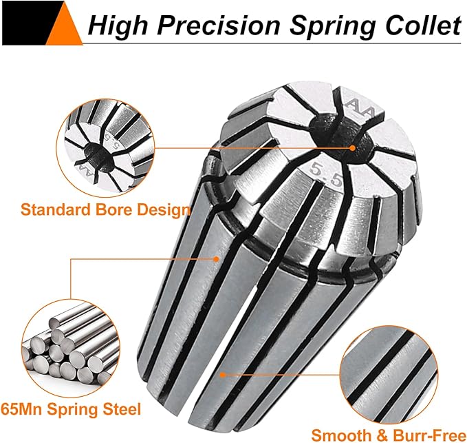 HARFINGTON Spring Collet Chuck ER16 5.5mm 65Mn Spring Steel Precision Router Collets for CNC Engraving Milling Lathe Tool