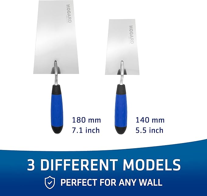 HOGARD 5 1/2" Margin Trowel Premium | Made of Stainless Steel | Flat Masonry Hand Trowel Tool with Soft Grip Handle | The Best Bucket Trowel Concrete Tool.