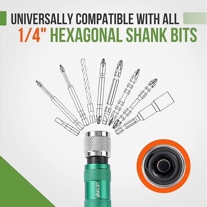 11PCS 90mm Universal Magnetic Pivoting Impact Screwdriver Drill Bit Holder, Mechanical locking And Quick Release Design, 1/4 Hex Shank, With 10 x 25mm Bit Fit for Swivel Drill Bit Extender