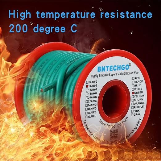 BNTECHGO 14 Gauge Silicone Wire Spool 25 ft Green Flexible 14 AWG Stranded Tinned Copper Wire