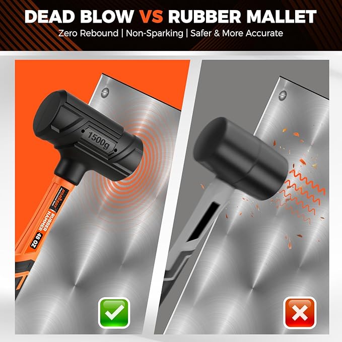 HORUSDY 4-Piece Dead Blow Hammer Set (0.5lb, 1lb, 2lb, 3lb) – One-Piece Molded Body, Steel Shot Filled, No Rebound, Non-Spark, Non-Slip Grip, for Auto, Carpentry & Tile Work