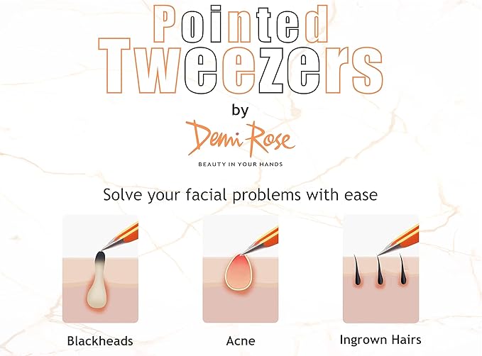 Pointed Tweezers - High Carbon Stainless Steel Fine Point Precision Tweezers for Ingrown Hair Removal - Perfectly Aligned Hand Filed Sharp Tweezer - Needle Nose Tweezers (Orange)