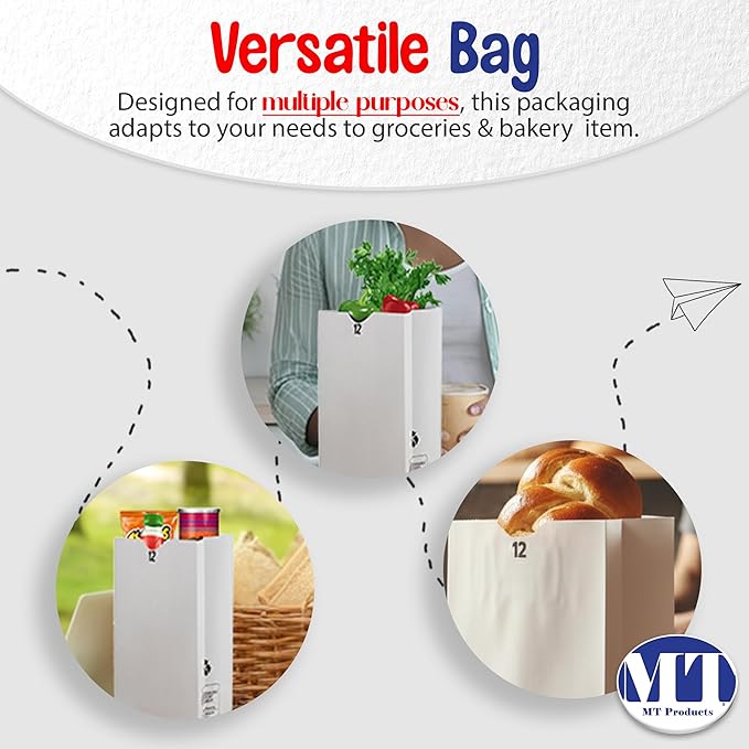 MT Products White Bread Bags 12 lb. - Disposable Paper Bags (Pack of 500) - Made in the USA