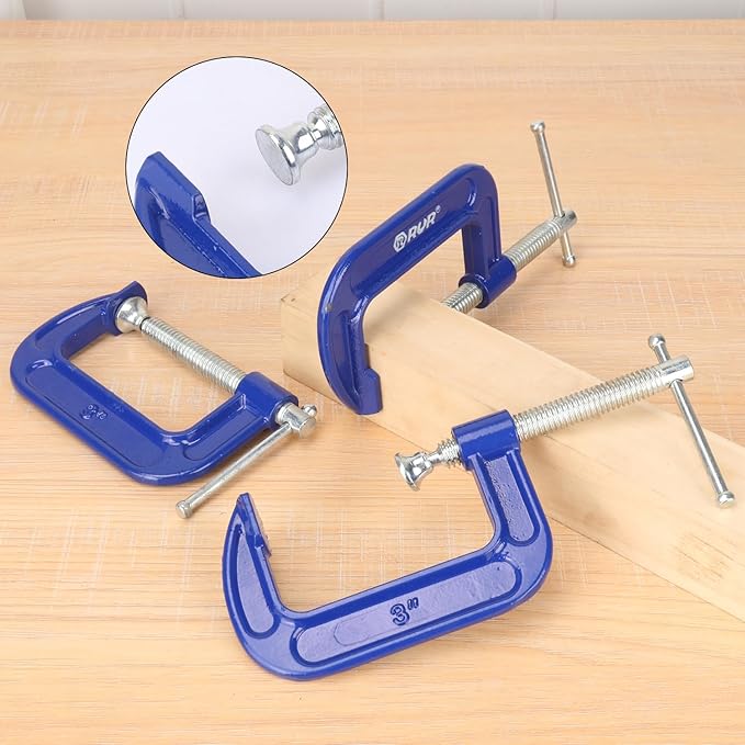 6 Pack 3 Inch Blue C-Clamp - Heavy Duty Iron C Clamps, C-Clamp for Woodworking, Brake Calipers, Maintain, Building, DIY Project