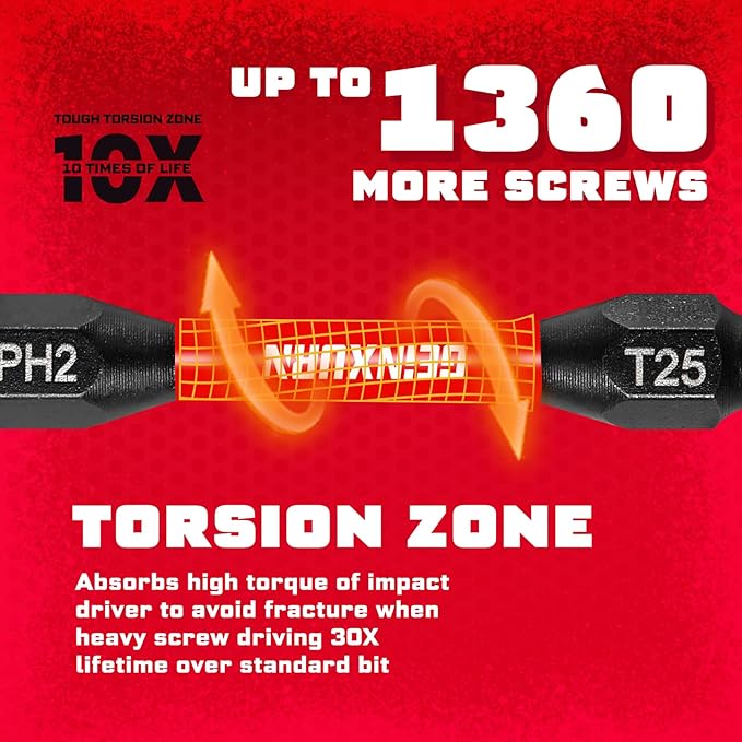 10Pcs PH2-T25 Impact Double End Screwdriver Bit Set, 2.56 in. #2 Phillips /#25 Torx Power Driver Bits, Magnetic S2 Steel Two Sides Screwdriver Bits Set with Storage M-Box