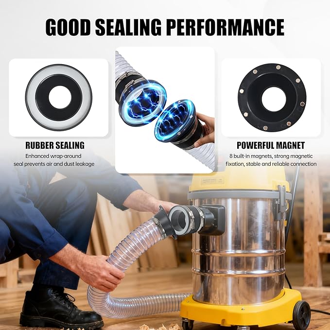 4" Magnetic Dust Collector Fittings Vacuums Collection Hose Quick Connect System 8 High-Strength Magnets for Woodworking