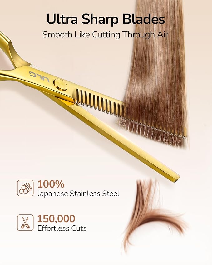 ULG Professional Texturizing & Thinning Shears - 6.5?쇺?Hair Cutting Scissors, Ultra Sharp Japanese Stainless Steel, Ambidextrous Ergonomic Handle for Barbers, Stylists, Salon & Home Use, Gold
