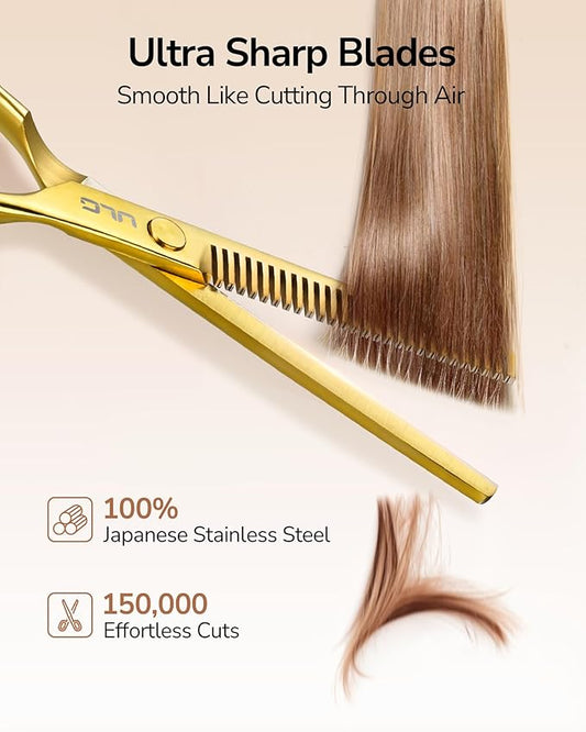 ULG Professional Texturizing & Thinning Shears - 6.5?쇺?Hair Cutting Scissors, Ultra Sharp Japanese Stainless Steel, Ambidextrous Ergonomic Handle for Barbers, Stylists, Salon & Home Use, Gold