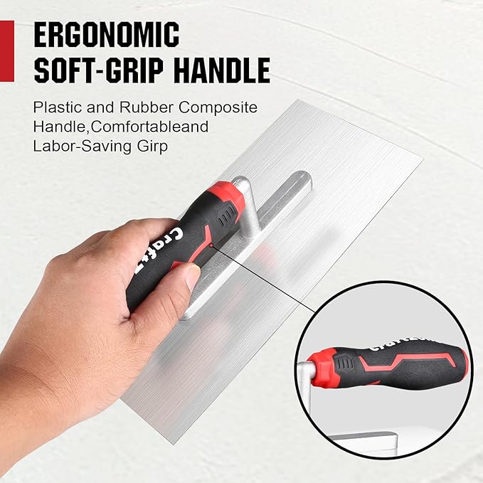 Concrete Trowel 11.02" x 4.72", Concrete Tools Stainless Steel Flat Finishing Trowel with Soft Grip Handle, Drywall Concrete Cement Plastering Tile Masonry Construction Hand Tools