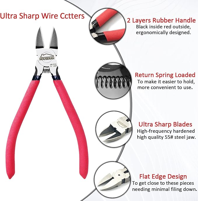 6 inch Side Cutter - Diagonal and Spring Loaded Wire Cutters with Non-slip Red Handle, Ideal for Jewelry, Crafting, Zip Tie, Heavy Duty,1 Pack