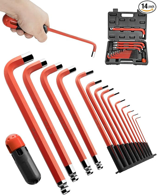 ROTATION 14PC Jumbo Hex Key Set - SAE 1/16-3/4 Long Ball End high-strength chrome vanadium Steel | Automotive Mechanic Furniture | Pro-Grade Allen Wrench Tools