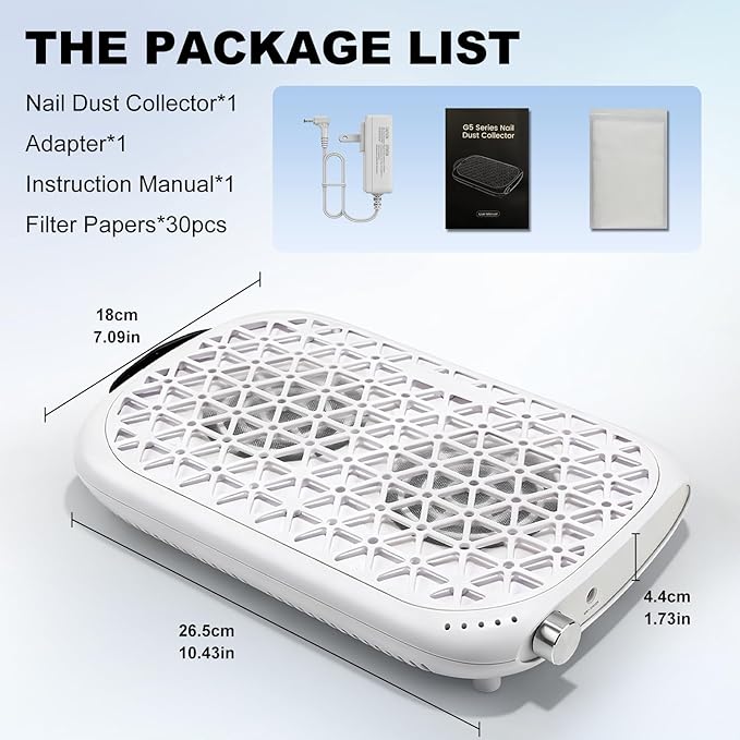 ANGNYA Nail Dust Collector with 2 Brushless Turbo Fans and Built-in Battery, G5 Professional 12000RPM Nail Vacuum Dust Collector, 30PCS Filter Papers Included, 99.99% Suction Power