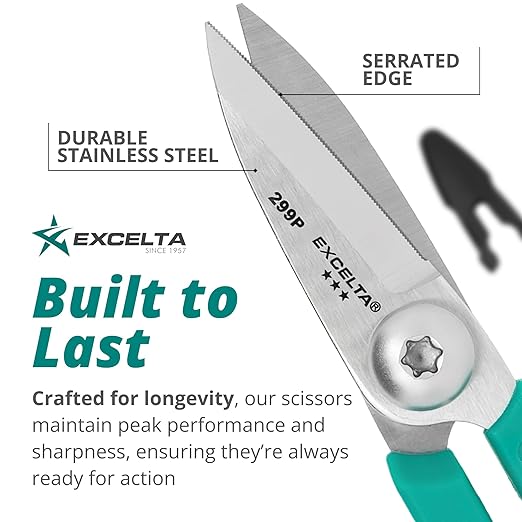 Excelta Kevlar Cutting Scissors, 5.5" Stainless Steel Blades, 1.75" Straight Blade Length, Serrated Edge, Comfort Molded Handles, Professional