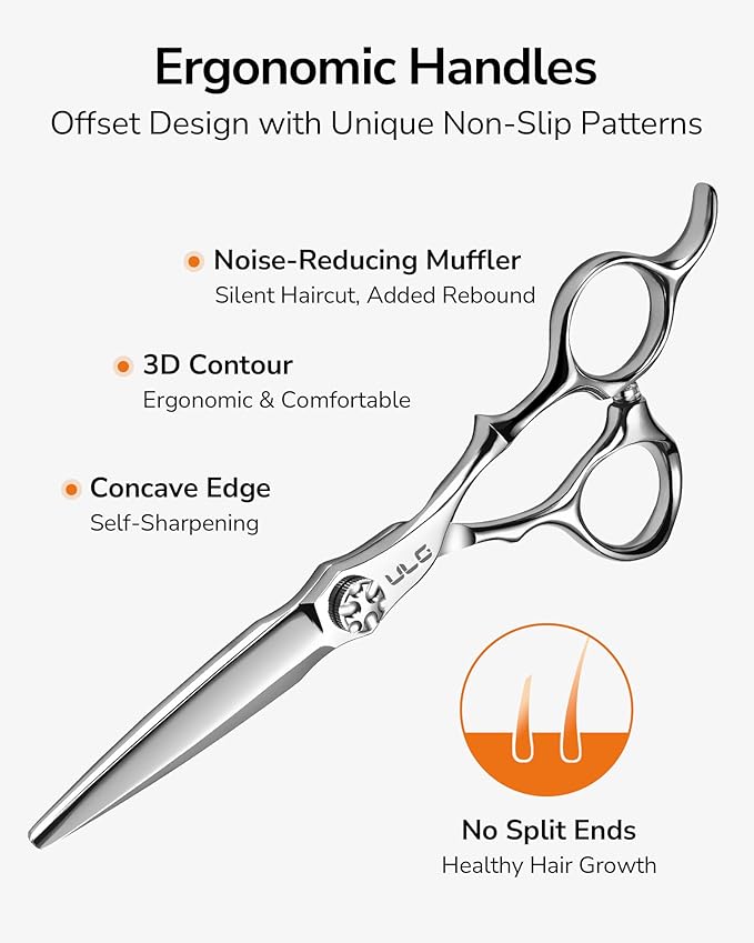 ULG Professional Hair Cutting Scissors 6.7?? Japanese 440C Stainless Steel, Barber Shears with Adjustable Tension Screw, Ergonomic Offset Handle, Razor Sharp Blades for Salon & Home Use