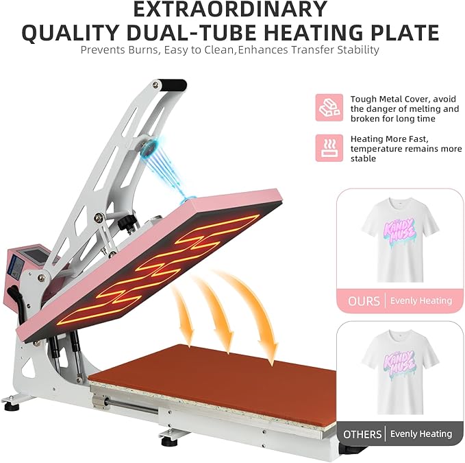 16x24 Heat Press Machine, Semi-Auto Commercial Heat Press, for T Shirts, Garments, Bags, Textiles, Curtains, Mousepads, Perfect for POD & Home DIY & Small Business Customization, Pink