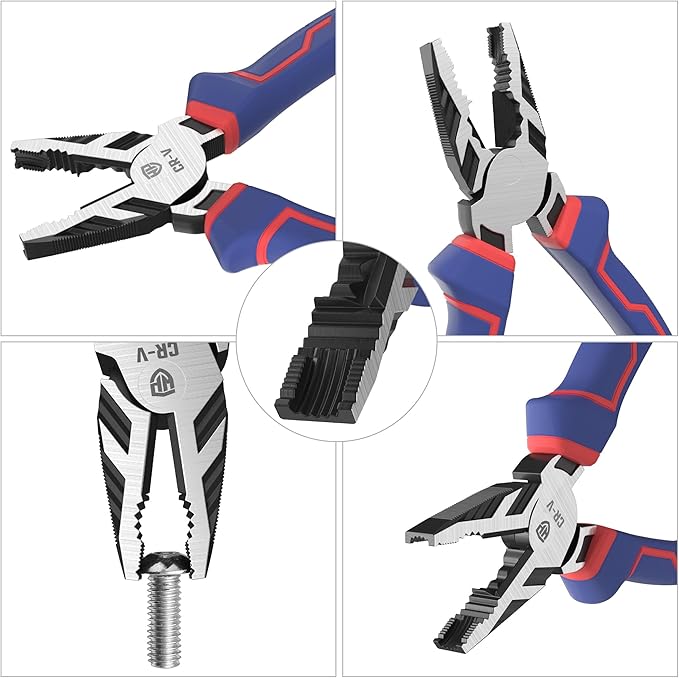 WORKPRO 8" Linesman PRO Screw Extractor Pliers(Combination Pliers) with Unique Non-slip Jaws, Stripped Screw Remover Tool, Lineman Plier for Quickly Removal of Damaged or Rusted Fasteners