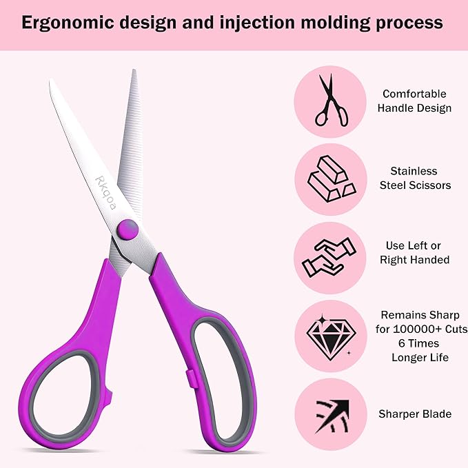 24 Colors Scissors Bulk, Rkqoa 8" All Purpose Scissors Pack - Thick Sharp Shears for Office School Sewing Craft Supplies, Classroom Must have, Teacher/Class Scissor, Right/Left Handles