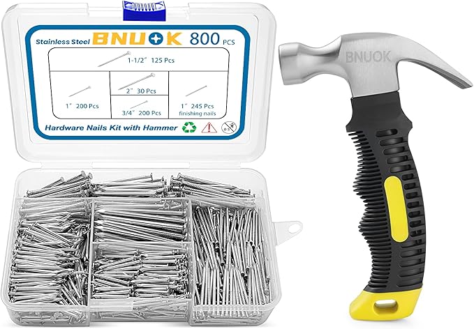 Hardware Nails Assortment Kit and 8oz Small Hammer, 800 PCS Nails for Hanging Pictures,Hammer and Nail Set, Small Hammers for Picture Hanging