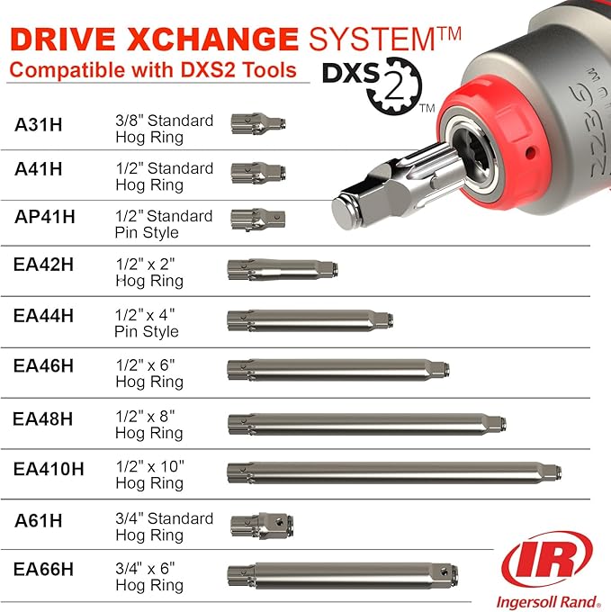 Ingersoll Rand 2236QTIMAX-G DXS2 1/2" Air Impact Wrench, Quiet, 1500 ft-lb Torque, Titanium Hammercase, Friction Ring Retainer, Green