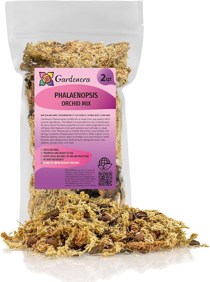 Premium Phalaenopsis Imperial Orchid Potting Mix - Hand Mixed in Small Batches | Great for Phalaenopsis of All Kinds - by GARDENERA - 2 Quart Bag