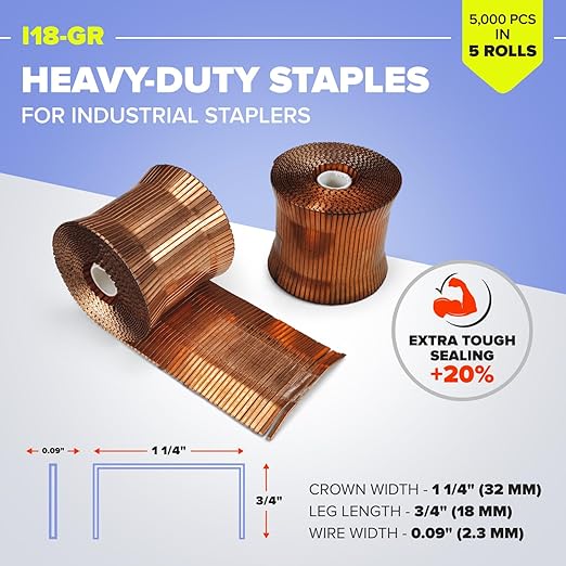 IDL Packaging Heavy Duty Staples Roll for RAIN-19-GR, 1 1/4" x 3/4" x 0.09" (5 Boxes, 5000 pcs) - Stainless Steel for Industrial Stapler - Box by IDL Packaging