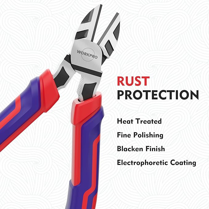 WORKPRO 6??Wire Cutters Heavy Duty CRV Steel, Diagonal Pliers for Cutting Wires Craft, Comfort Grip Handle