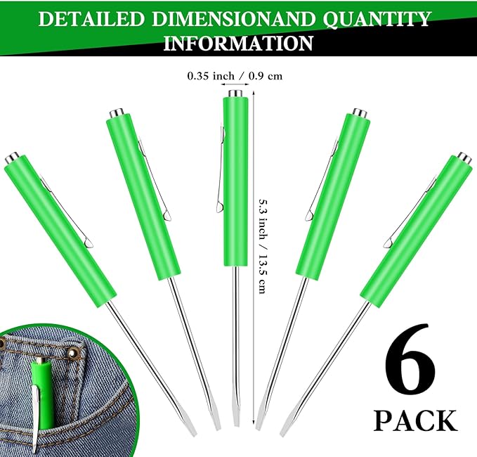 6 Pieces Pocket Screwdriver Mini Tops And magnetic pocket screwdriver with A Single Blade Head for Mechanical, Electrician (Green)