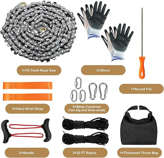 55 Inch High Reach Hand Rope Saw for Tree Limbs with 70 Sharp Teeth Blades on Both Sides,Rope Saw Tree Saw High Limb Rope Chainsaw, Pocket Chainsaw