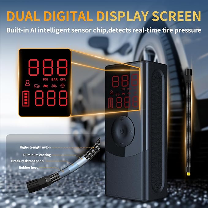 Cordless Tire Inflator Portable Air Compressor-Brighter & Bigger LED Light & Digital Pressure Gauge, 150PSI Faster Tire Inflator with Auto-Shut Off, Air Pump for Car Tires, Motorcycle, Bicycle, Ball