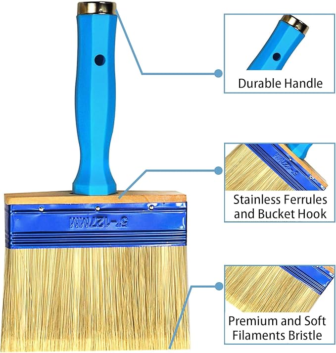 Deck Stain Brush, 3 Pack Thick Paint Brushes (4", 5", 6") for Faster Coverage, Compatible with Most Extension Poles, Stain Brushes for Wood, Deck, Walls, Fence and House