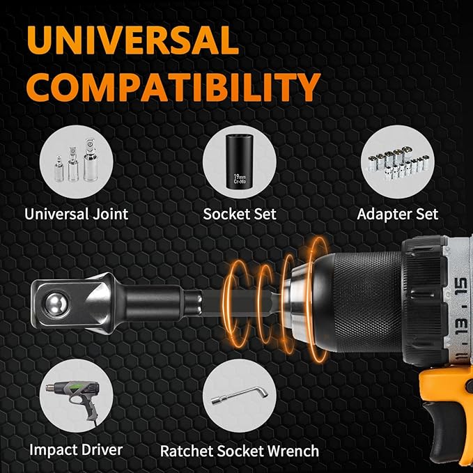 Mellbree 1/2 Impact Socket Adapter, 4 Pack 1/4 to 1/2 Inch Drill Socket Adapter for Impact Driver/Wrench, Automotive DIY, Extension Socket Bits, Handle Nut Driver and Drills