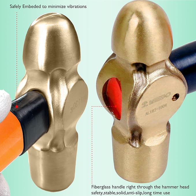 WEDO Non-Sparking Ball Peen Hammer 2-1/2 lb Head, Spark-free Safety Ball Pein Hammer, DIN Standard, BAM & FM Certificate, Aluminum Bronze, 16" Length