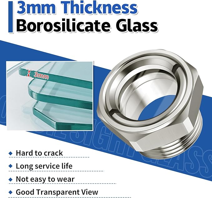 3/4'' NPT Male Hex Head Stainless Steel Oil Sight Glass Liquid Level Gauge Oil Indicator Window For Air Compressor Gearbox Fittings Hydraulic Tank Sight Glass (3/4'' NPT Male)