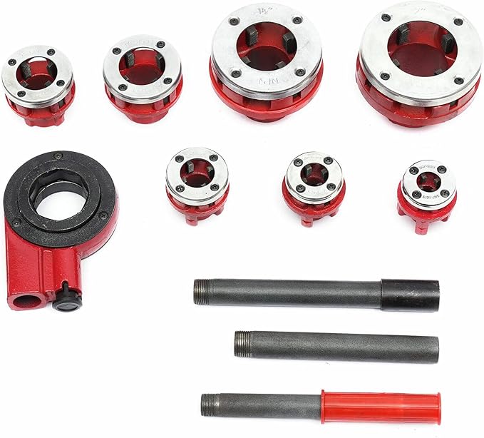 Manual Ratcheting Pipe Threader Kit BSTP Portable Pipe Threader Handheld Ratchet Pipe Threading Set with 7 Dies Set 3/8", 1/2", 3/4", 1", 1-1/4", 1-1/2", 2" for Standard Galvanized Pipe or PP-R Pipe