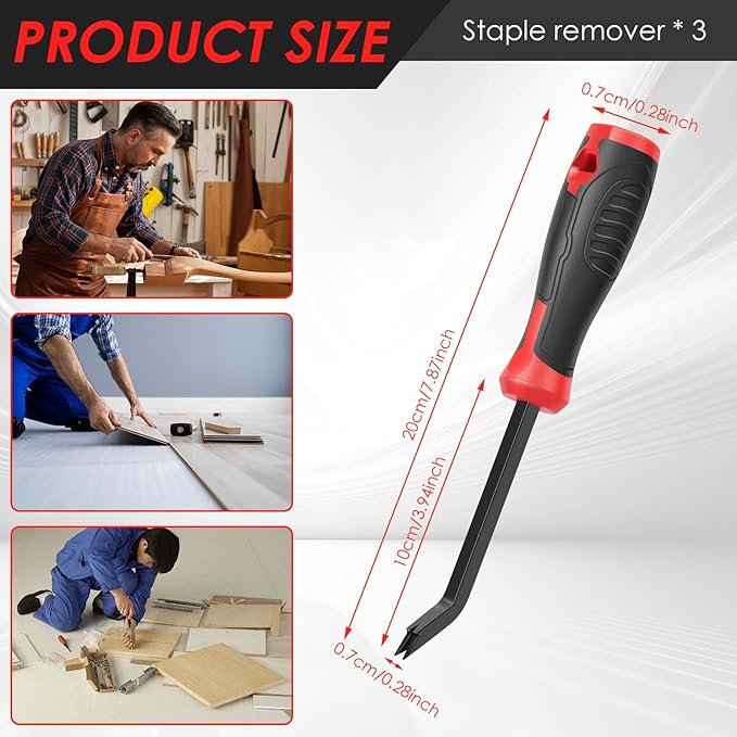 3Pcs Heavy Duty Staple Remover Tool, Upholstery Staple Puller Lifter, U Shape Nail Tack Lifter Tool with Nonslip Grip for Wood Floor Fabric Carpet Leather, Chrome Vanadium Steel