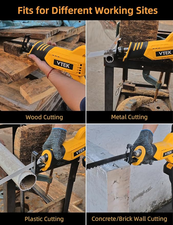 VTEK Brushless Cordless Reciprocating Saw,3 Level Speed Setting,Cordless Power Reciprocating Saw,0-3000RPM Reciprocal Saw,Reciprocating Saws for Woods/Metal/Plastic/Brick Cutting