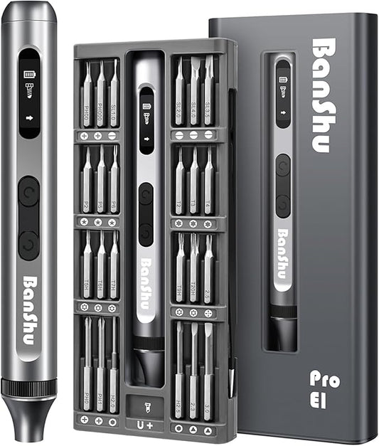 Banshu Mini Electric Screwdriver, 52 in 1 Precision Screwdriver Set with Case, LED Light, 48 Magnetic Bits, Portable Magnetic Repair Tool Kit for Glasses, Watch, Phone, Laptop, PC, Camera, Electronics