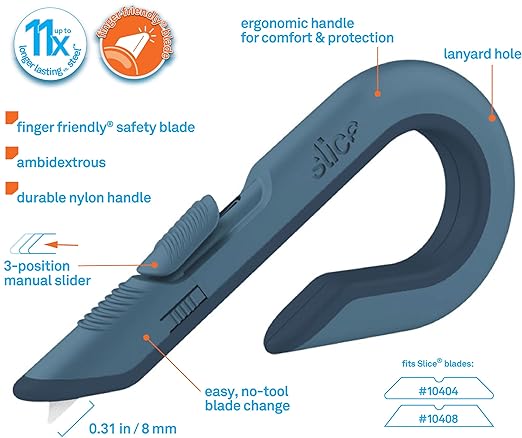 Slice Box Cutter, Heavy Duty Utility Knife, Safe Ceramic Blade Lasting 11x Longer than Metal, Slate, Combo Pack