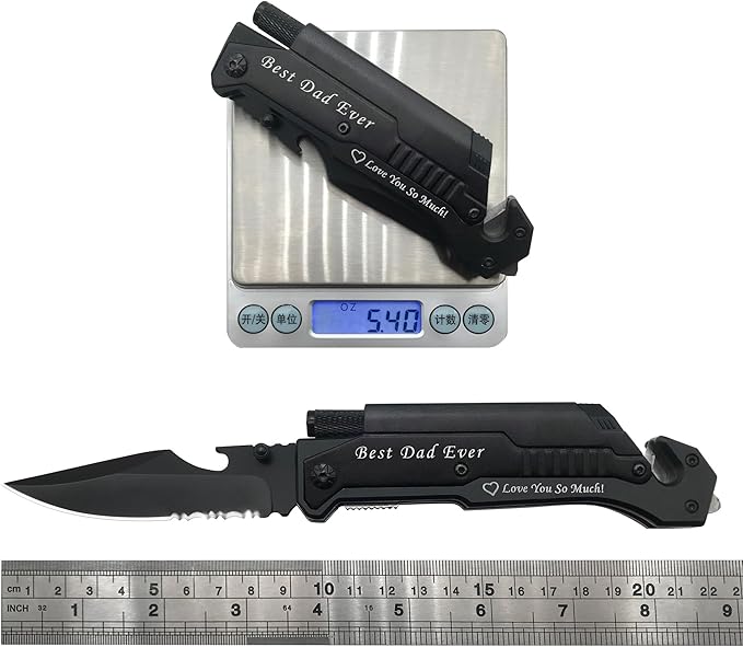 ALBATROSS Personalized Custom Engraving 6-in-1 Multifunctional Folding Pocket Knives with LED Light,Seatbelt Cutter,Glass Breaker,Magnesium Fire Starter,Bottle Opener