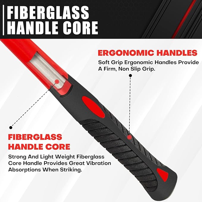 C&T 4-Piece Ball Peen Hammer Set,8 12 16 24oz, Fiberglass Handle hammer for Ball Peen,Blow Striking Ball Pein Hammer Handle Tool with Forged Steel Construction & Shock Reduction Grip for Metal Working
