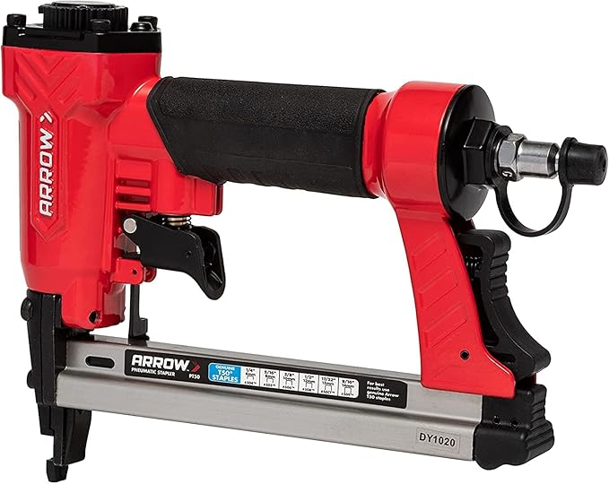 Arrow PT50 Oil-Free Pneumatic Staple Gun, Professional Heavy-Duty Stapler for Wood, Upholstery, Carpet, Wire Fencing, Fits 1/4?? 5/16?? 3/8", 1/2", 9/16??Staples , Red