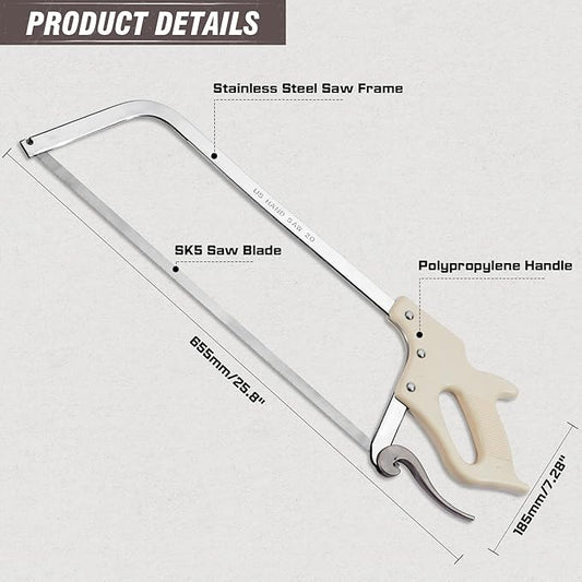 KATA Bone Meat Saw for Butchering: 20-Inch HackSaw Butcher Saw for Deer-Meat & Bone Cutting with SK5 Blade - Handsaws for Butchering at Home, Meat Processing, Processed Livestock and Game