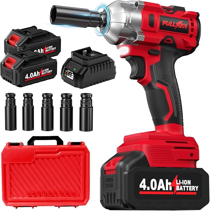 1/2" Cordless Impact Wrench, 406Ft-lbs (550N.m) Brushless Impact Gun Kit with 2x 4000mAh Battery & Fast Charger, 3000RPM High Torque Electric Impact Wrench, Power Impact Driver for Car Home