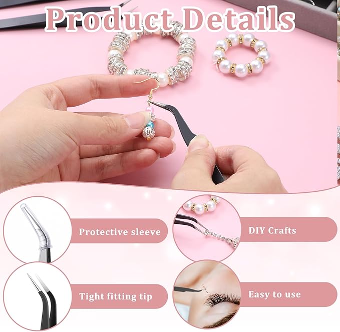 9 Pieces Craft Tweezers, Stainless Steel Curved Pointed Precision Tweezer Anti-Static Pointed Sticker Tweezers Fine Crafting Tweezer for Electronics, Soldering, Jewelry Making (Black)