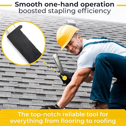 IDL Packaging HT-9-11 Heavy-Duty Hammer Tacker Stapler for 3/8" (10 mm) Crown Staples - Extra-Efficient Manual Hammer Stapler for Roofing Underlayment, Fencing, Flooring Installation, Construction